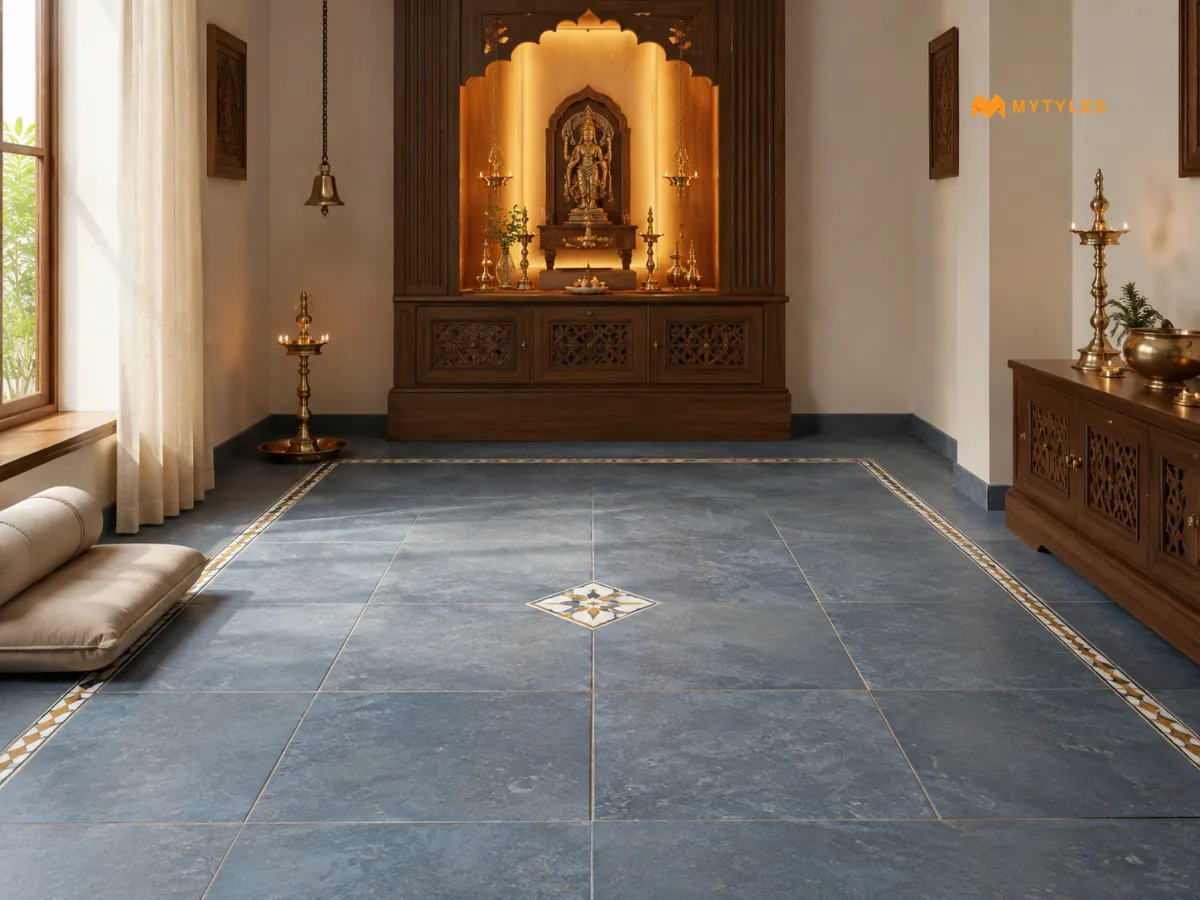 Kota Stone Tiles with Brass or Marble Inlay for the Pooja Room